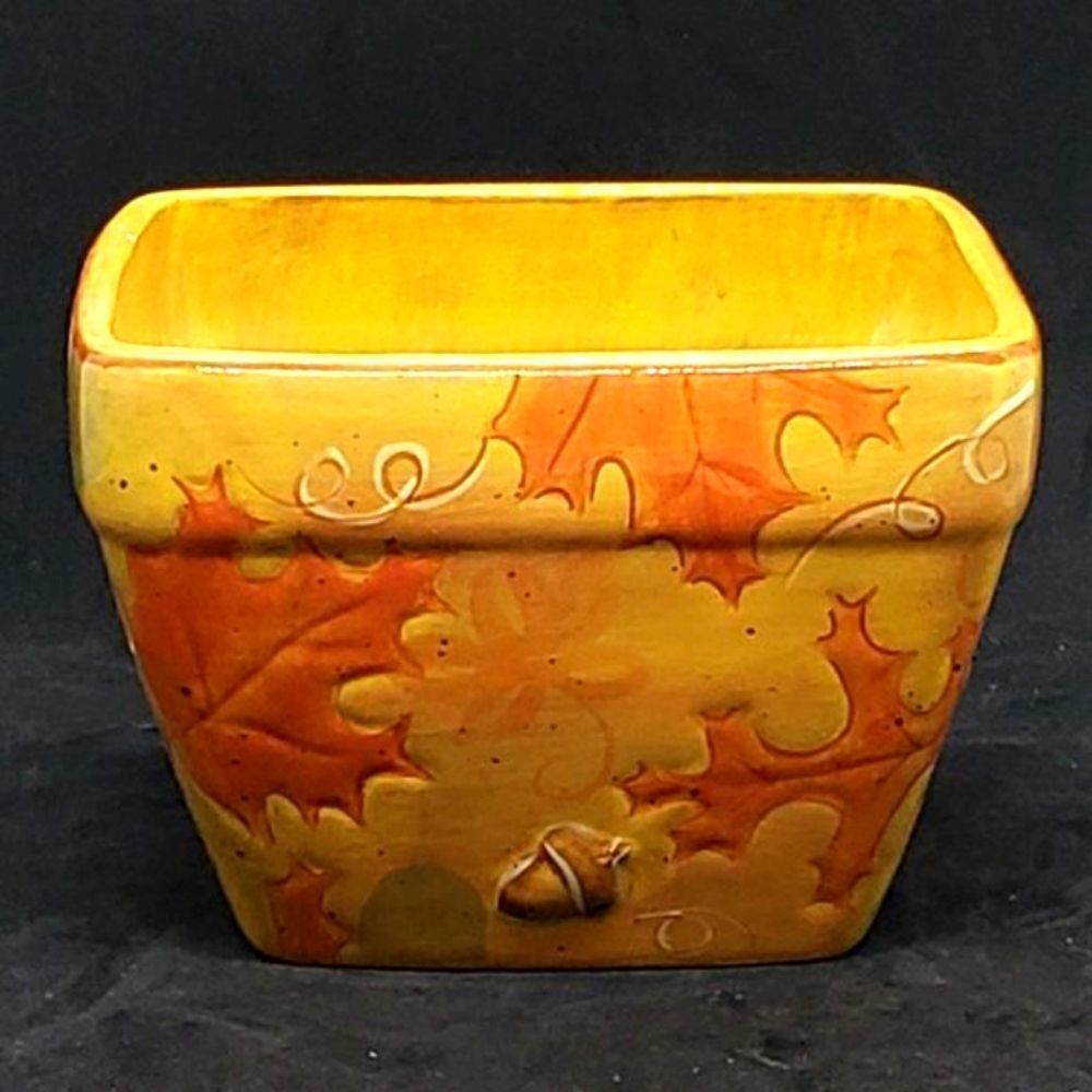 Bella Casa Fall Leaves Acorns Yellow Ceramic Glazed Bowl by GANZ - Picture 4 of 6
